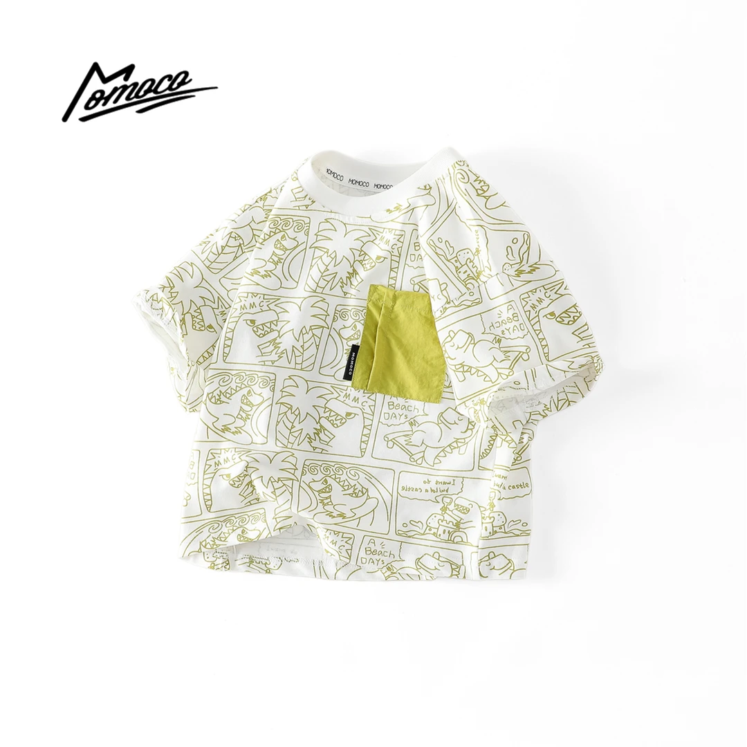 MOMOCO夏季男童拼接口袋潮流恐龙T恤百搭休闲卡通上衣77230235118