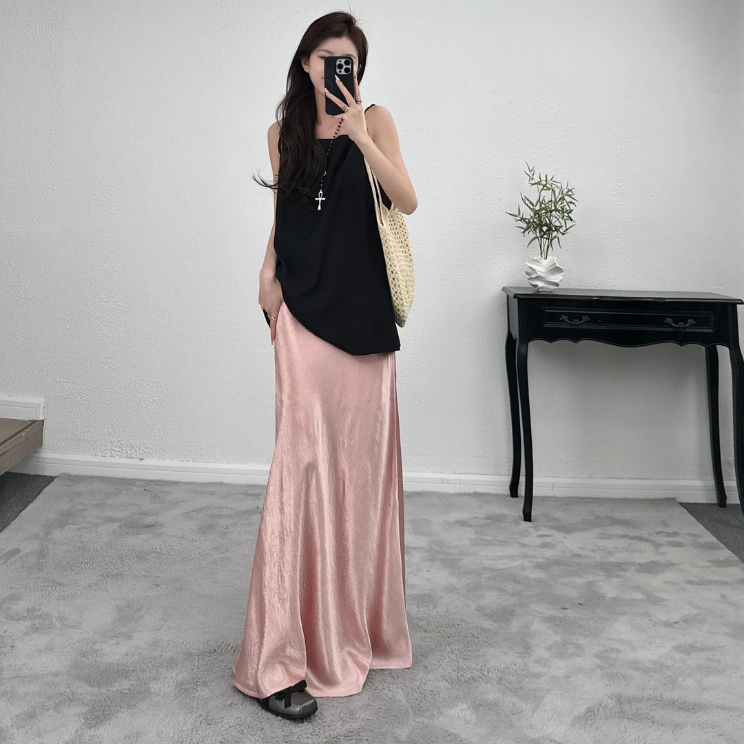 醋酸半身裙女亲肤丝滑中长款裙子垂坠感显瘦缎面鱼尾裙春夏A字裙
