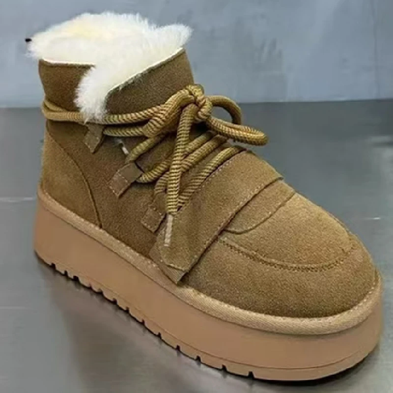 潮流时尚加绒冬季皮毛一体百搭厚底短靴加厚棉鞋