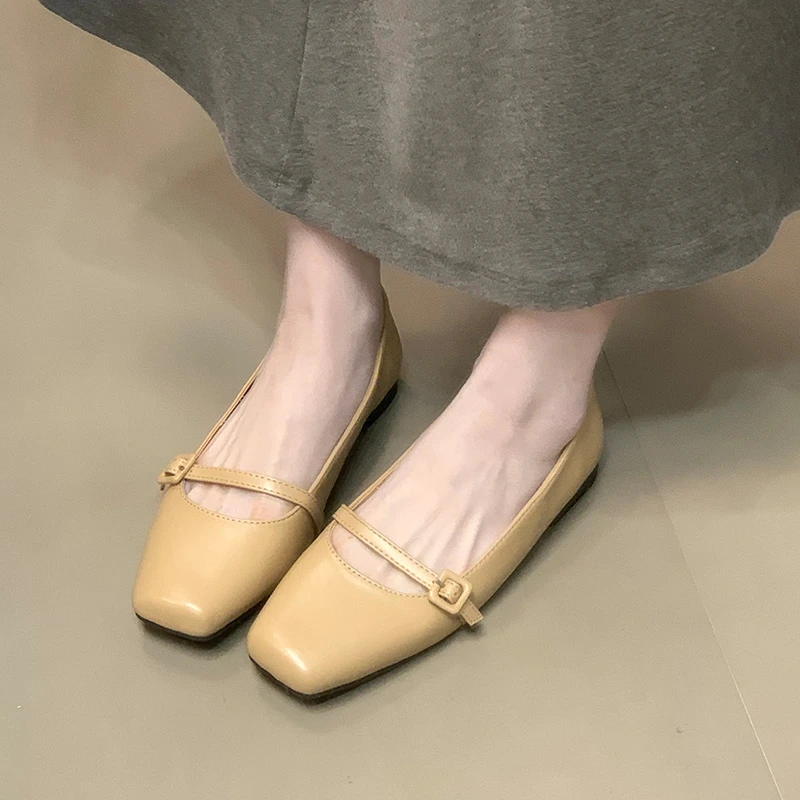 仙女风银色芭蕾舞鞋复古一字带玛丽珍浅口平底单鞋