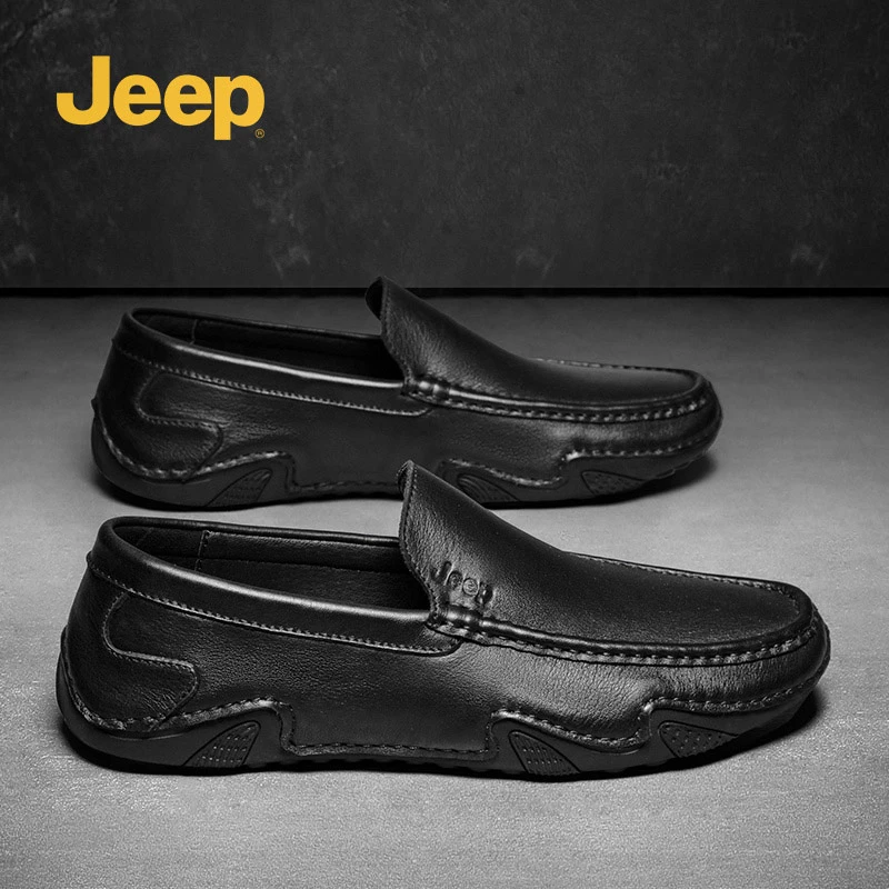 jeep时尚吉普软面男鞋夏季新款潮流百搭懒人豆豆英伦黑色一休闲鞋