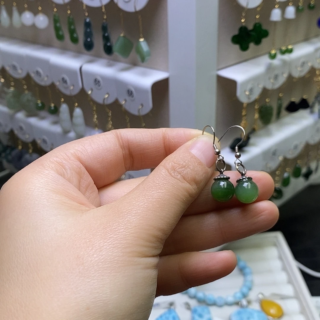 和田玉银S925镶嵌耳饰