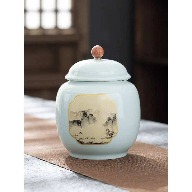 游春山居图茶叶罐茶具@@1796