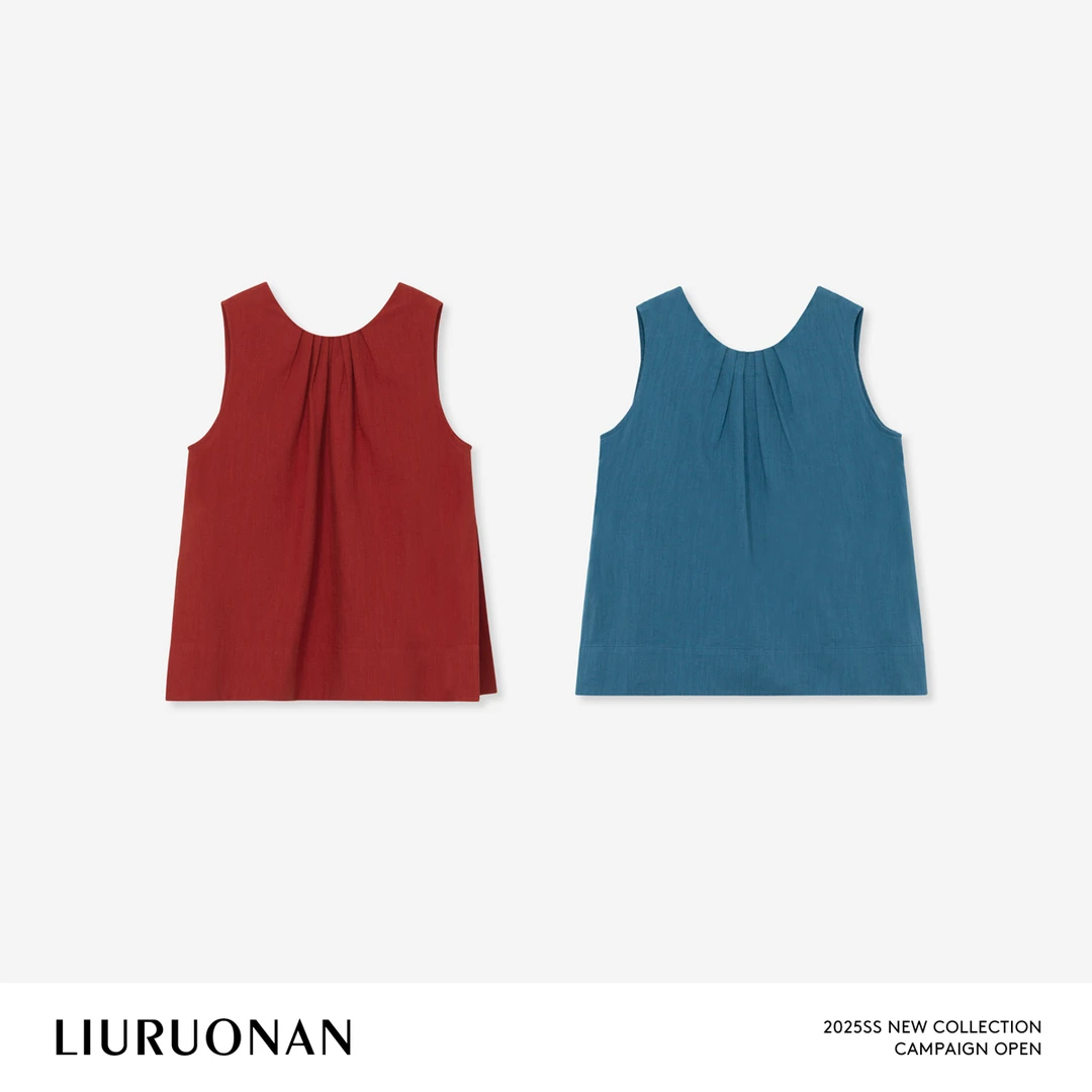 LIURUONAN 25SS【红醋栗背心】圆领褶皱别致小众气质夏季无袖上衣女