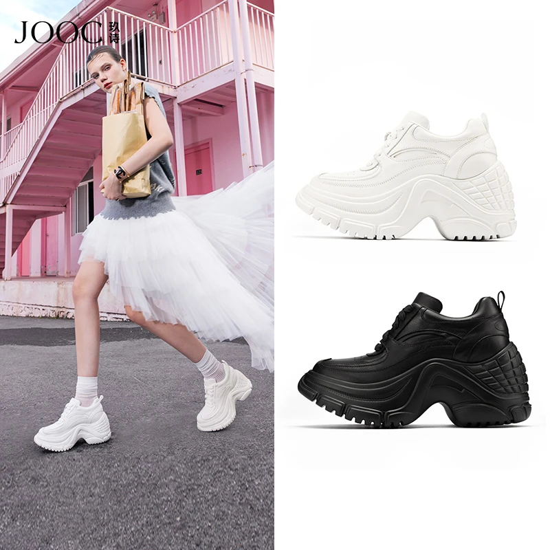【拿捏腔调】JOOC玖诗增高老爹鞋2025春季新款真皮百搭休闲小白鞋