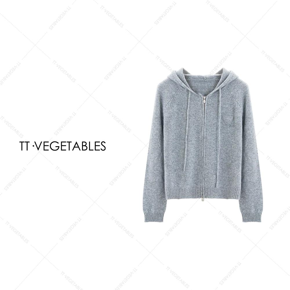 TT・VEGETABLES【序白】右屏 羊毛小个子开衫上衣针织连帽毛衣521812