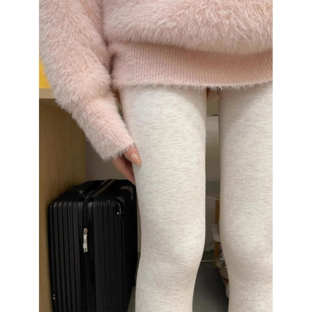 厚毛绒螺纹加厚加绒打底裤2025新款女外穿冬季东北保暖棉裤毛秋裤