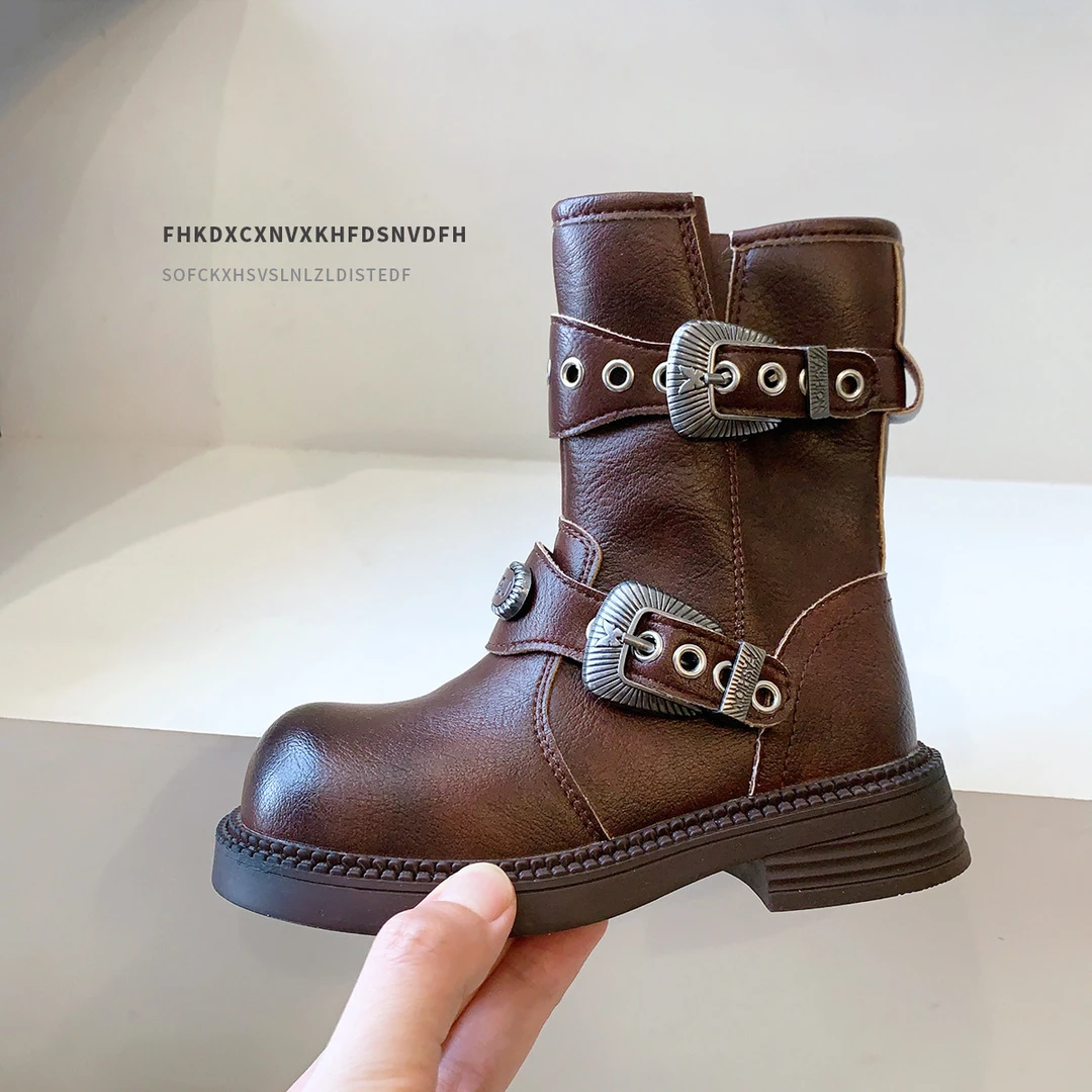 儿童靴子2025新款美拉德骑士靴女童短靴英伦风中筒男童西部靴秋冬