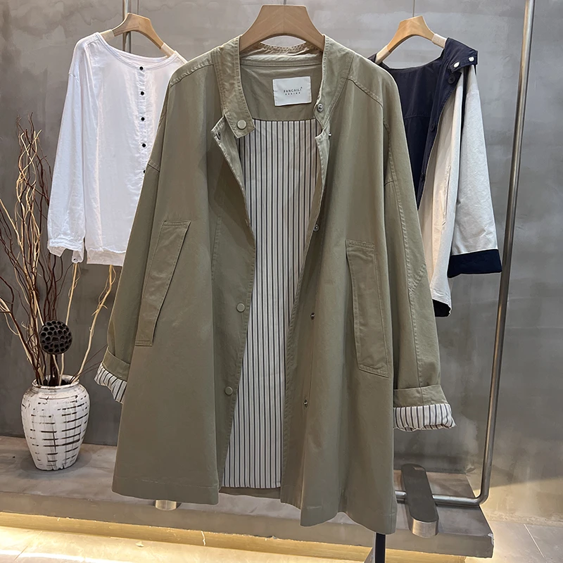 2025春季新款韩版风衣设计感休闲宽松纯色中长款翻领外搭外套上衣