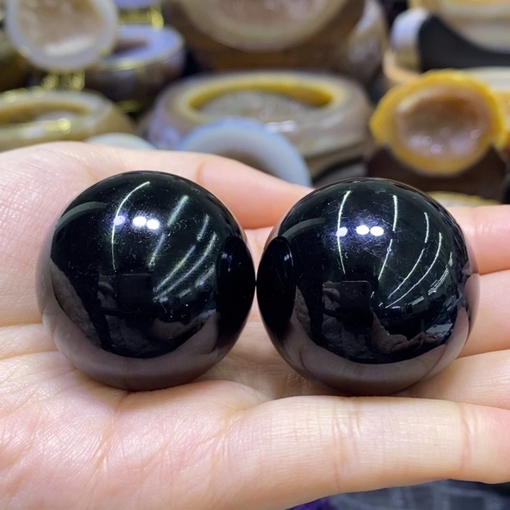 未镶嵌珠宝半成品水晶黑耀石双球