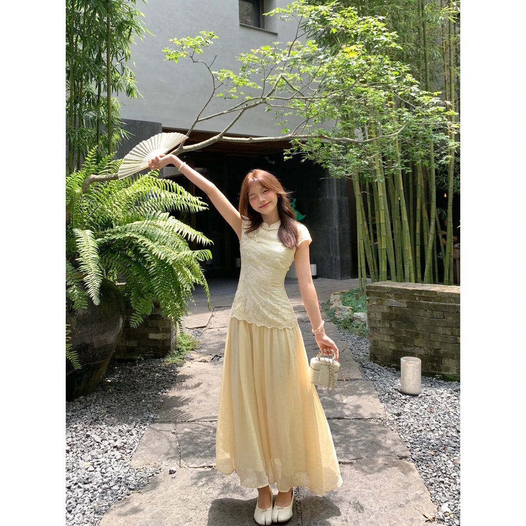 切糕自制【杏子胡桃】小个子夏季女气质显贵清冷慵懒风新中式连衣裙