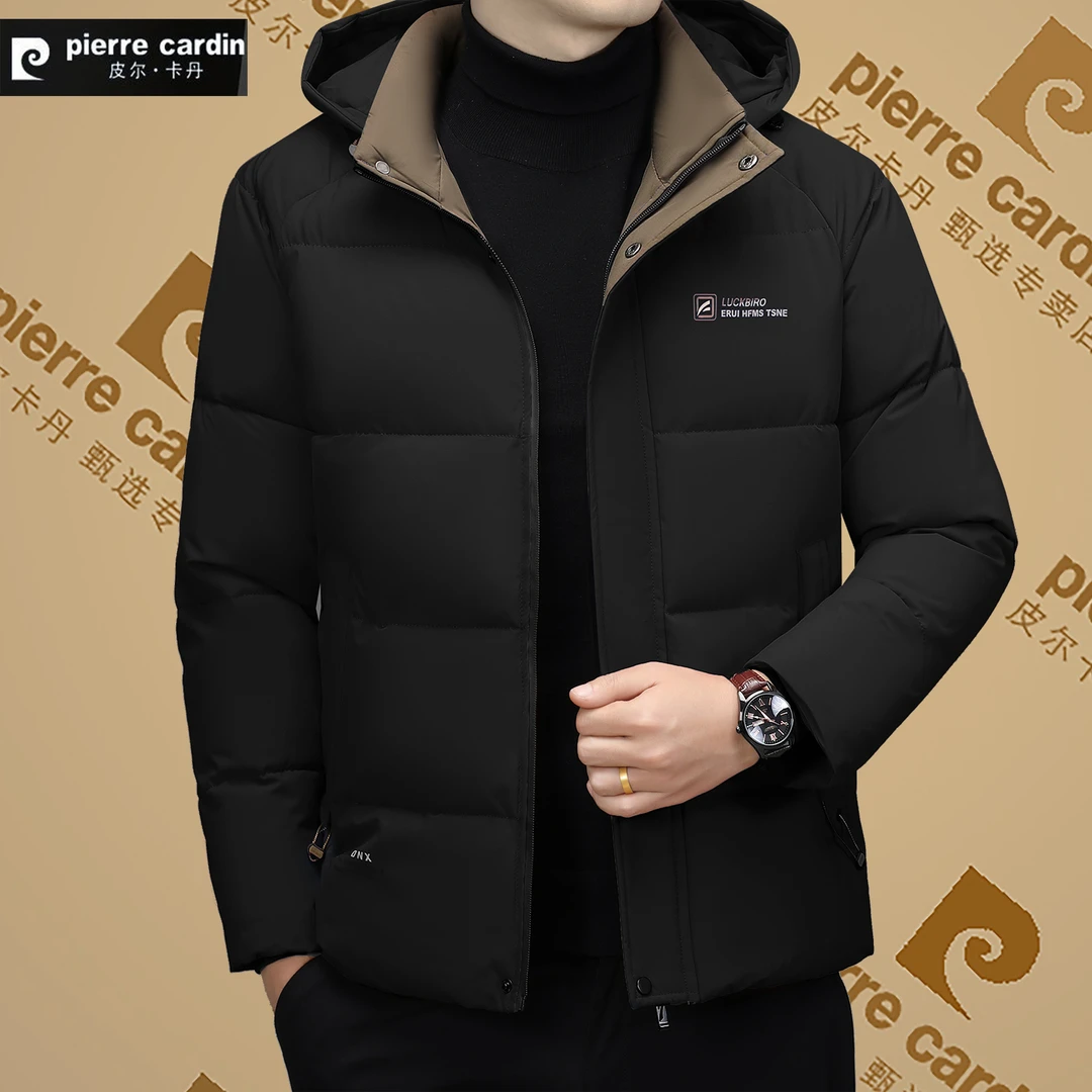 皮尔卡丹高档男士休闲加厚保暖棉服可拆帽纯色时尚棉袄男款棉衣男