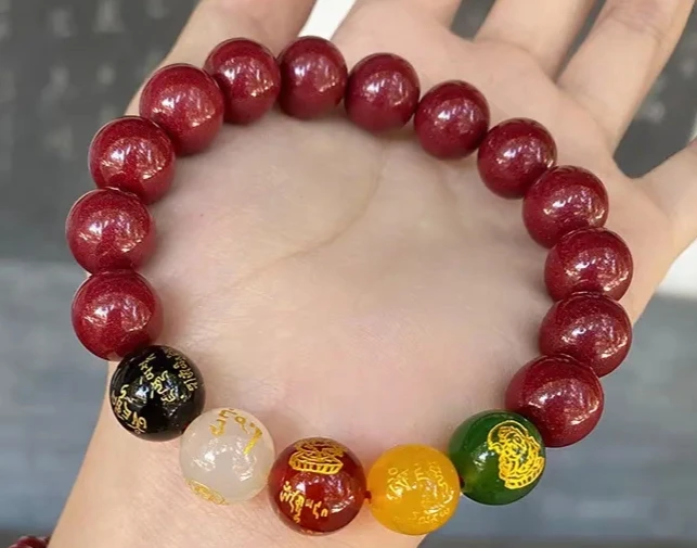 含辰砂工艺品男女款本命年五路财神朱砂手串