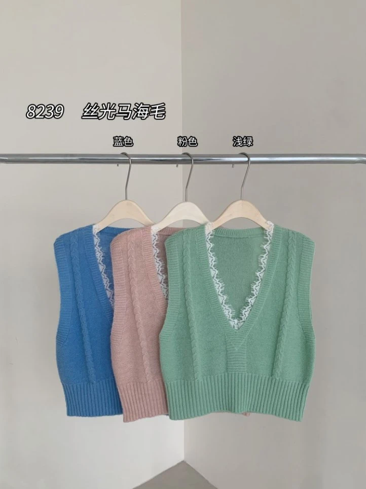 【潘潘.828839】丝光马海毛圆领无袖针织女装上衣