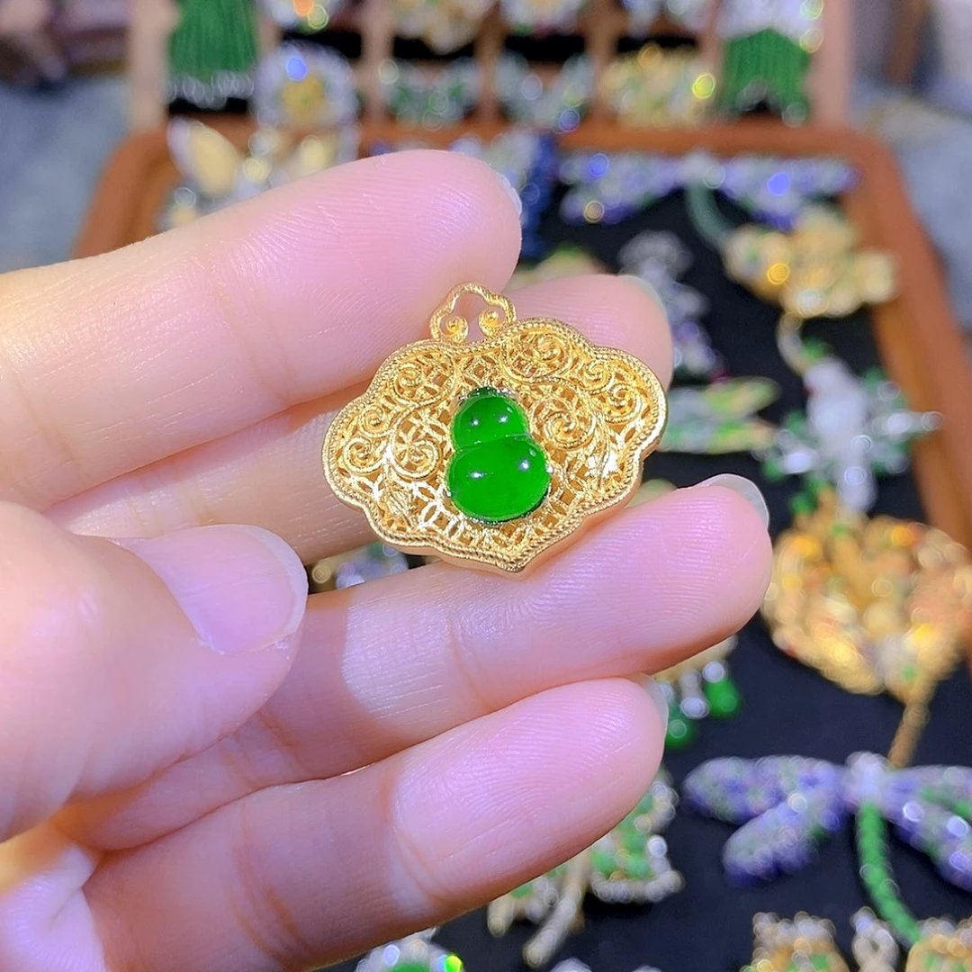 吊坠(不含链)银S925镶嵌翡翠