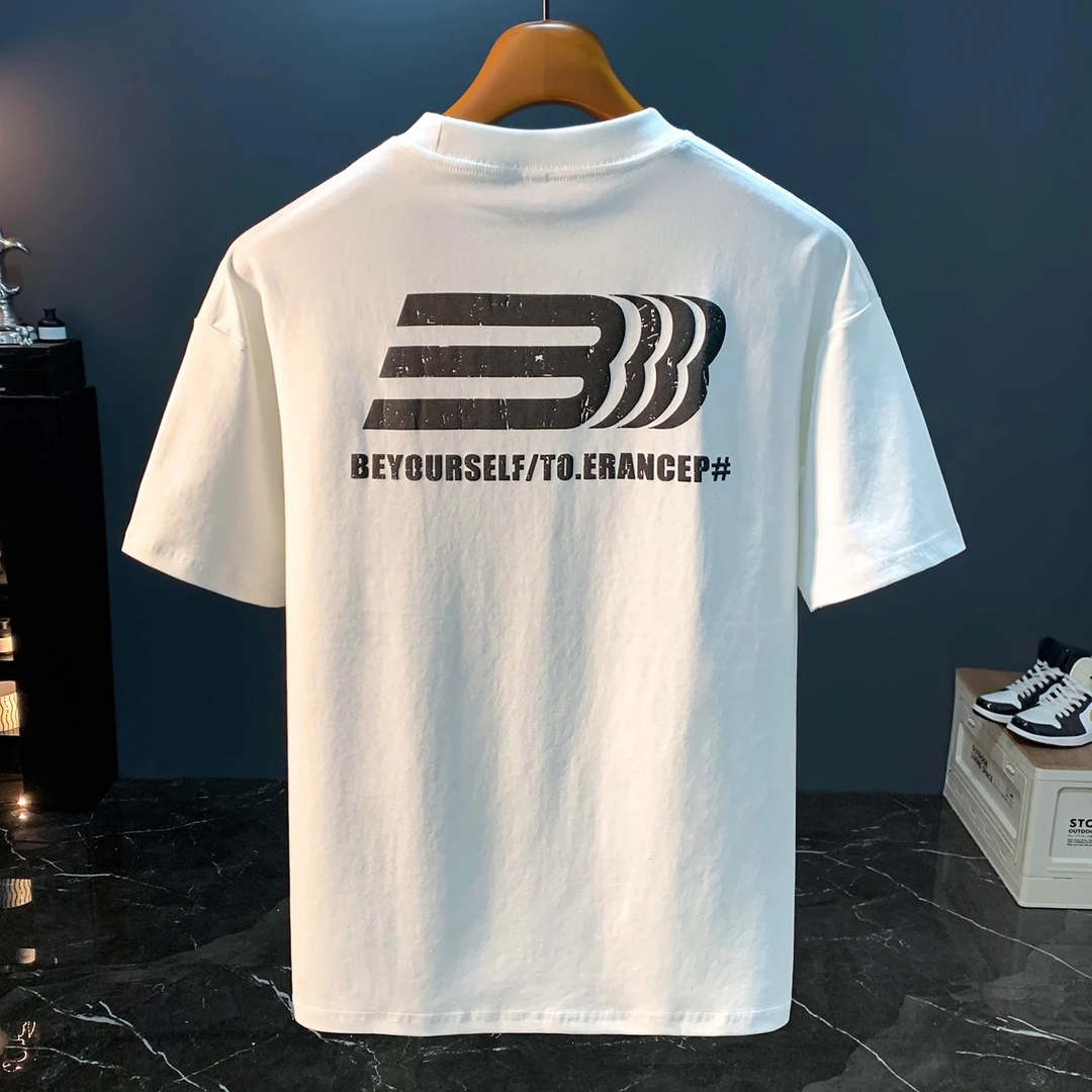 LEIGHZ/雷茨夏季新款短袖T恤男士印花体恤衫透气男款圆领百搭打底