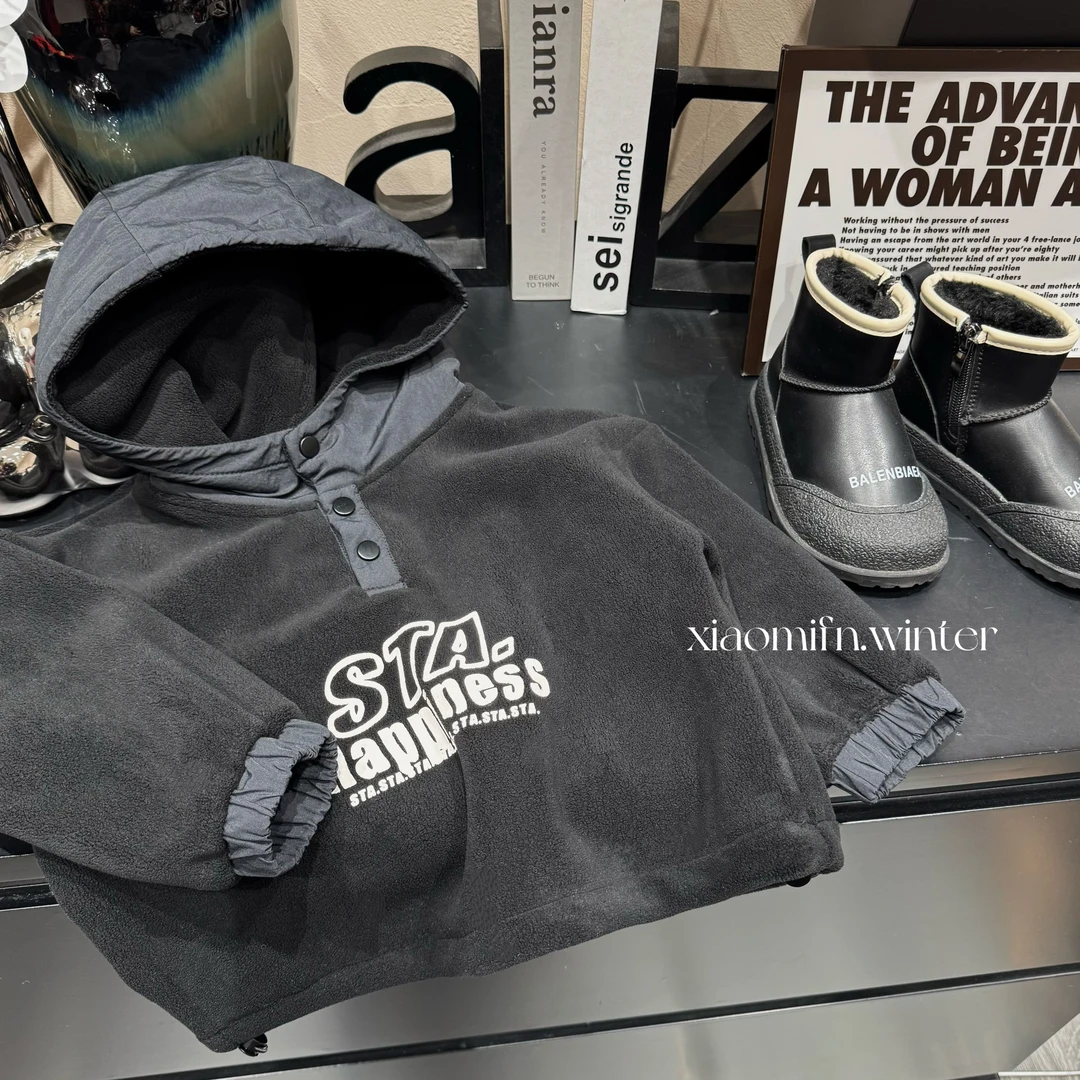 现货〃潮牌连帽韩版男童2024秋冬款印花洋气儿童卫衣痞帅童装QD091