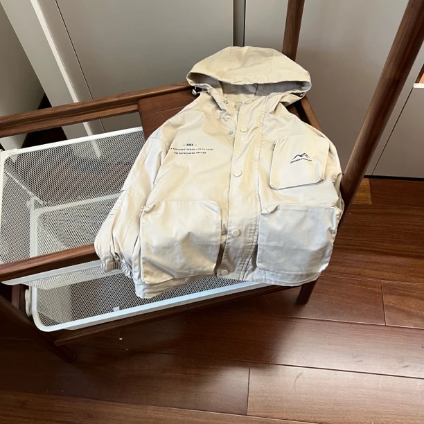 【编号L52】79021-14-儿童半大连帽风衣时尚外套 卡其色-XMX