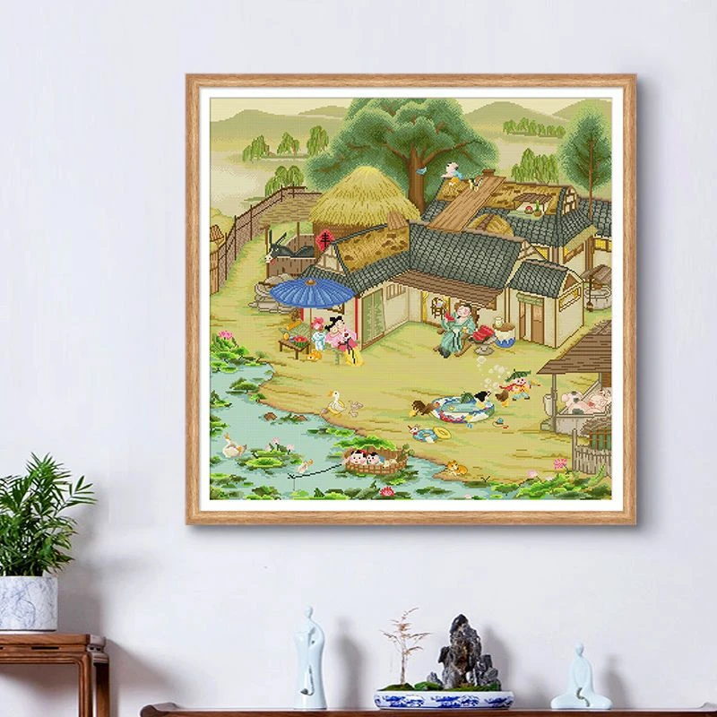 73大纯手工绣好十字绣成品564夏日炎炎玄关挂画