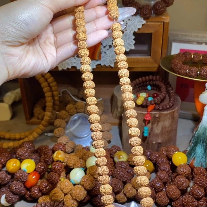 付***媛金刚菩提手串106原籽黄皮双圈手持一物