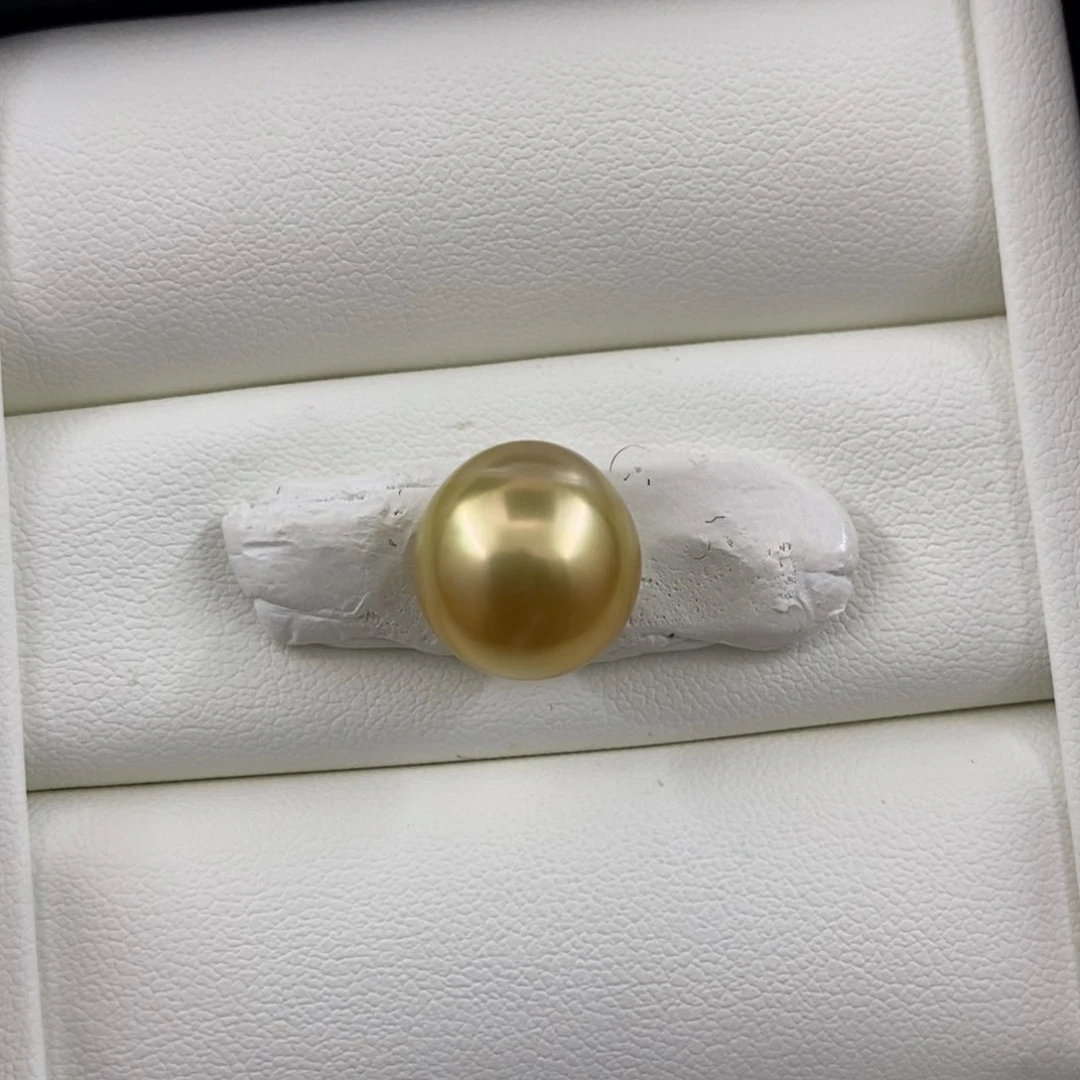未镶嵌南洋金珠浓茶金海水珍珠12-13mm近圆