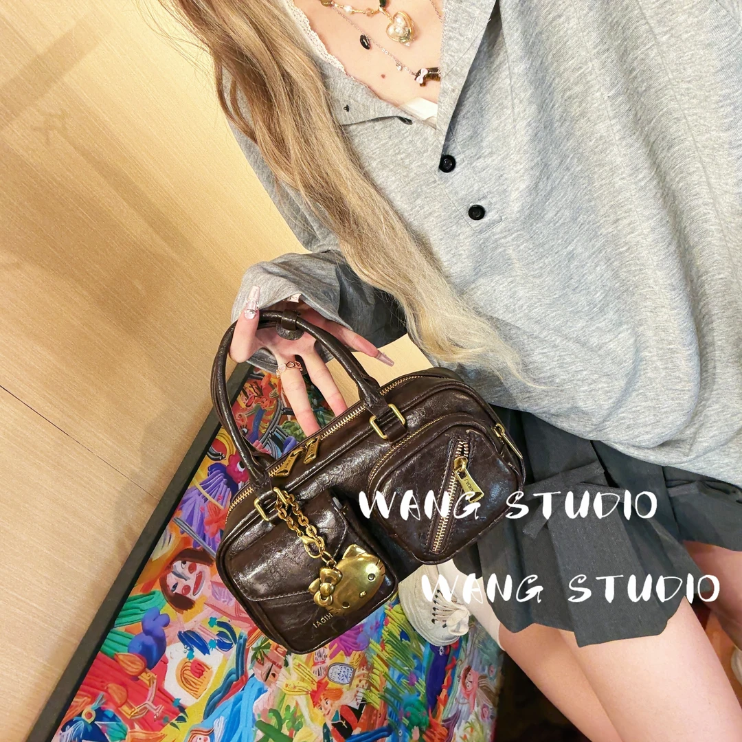 调调包包WANG STUDIO【半岛铁盒】小众设计款 复古咖色机车吐司包