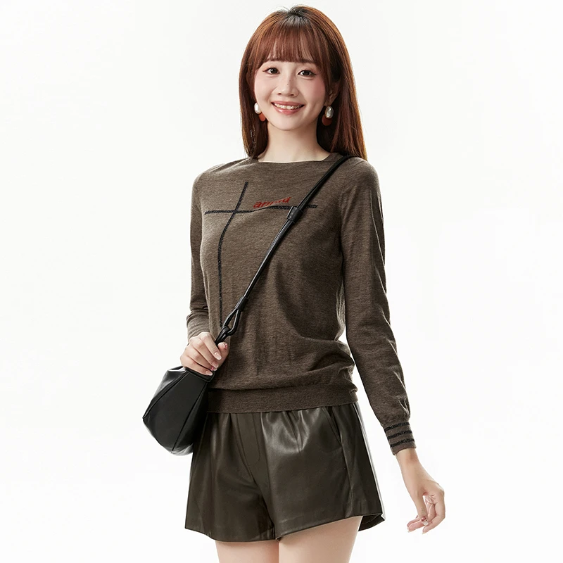 A048休闲风长袖上衣微弹打底针织衫女2025秋53MO0E0048