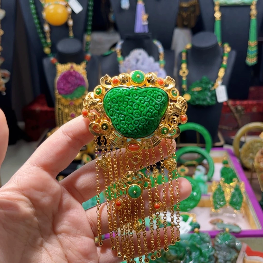 【闪购商品】翡翠吊坠(赠链)银S925镀金镶嵌 福利