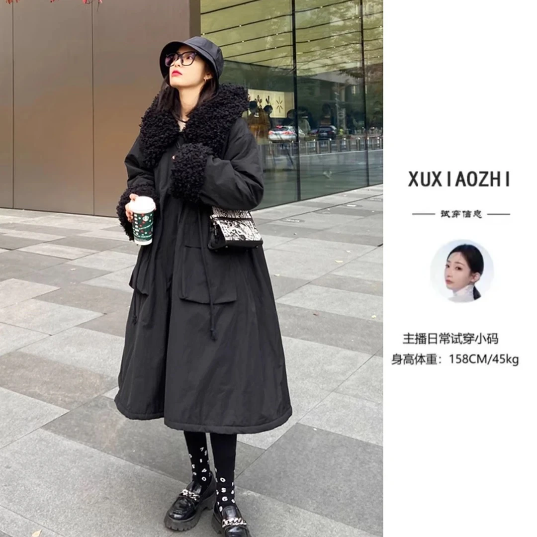 【女主专属】派克服女中长款冬季新款过膝加绒加厚兔毛皮革棉衣外套