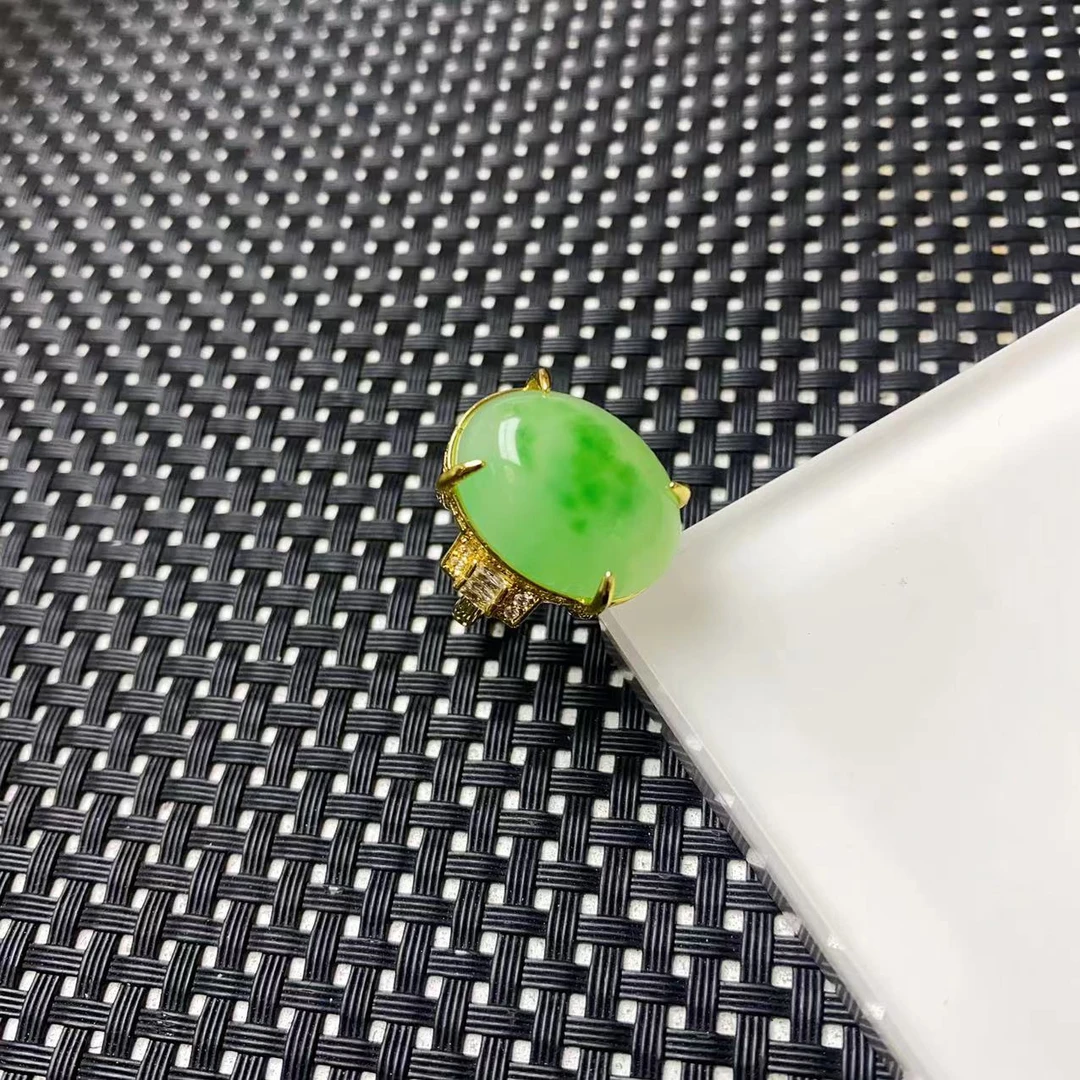 [聚小石]A1031冰绿花蛋面戒指