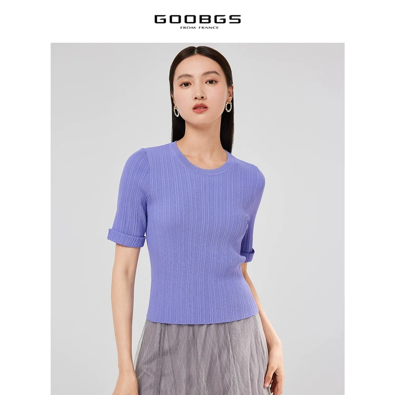 【谷邦L+】谷邦GOOBGS 紫色圆领短袖针织衫 G3172763