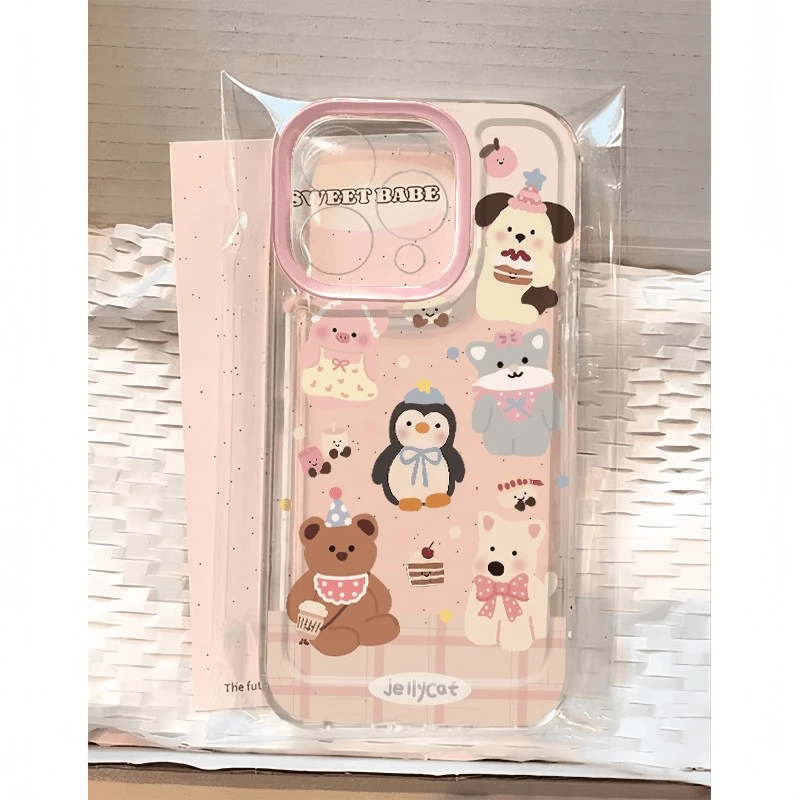 粉嘟嘟小动物适用苹果16/15/14手机壳13个性12可爱11小众ins软壳x