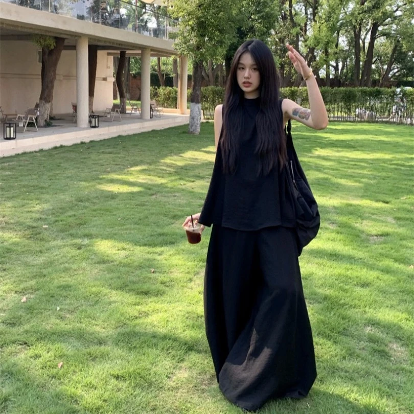 实拍实价~松弛感穿搭休闲套装女夏慵懒风背心裤子两件套显瘦气质