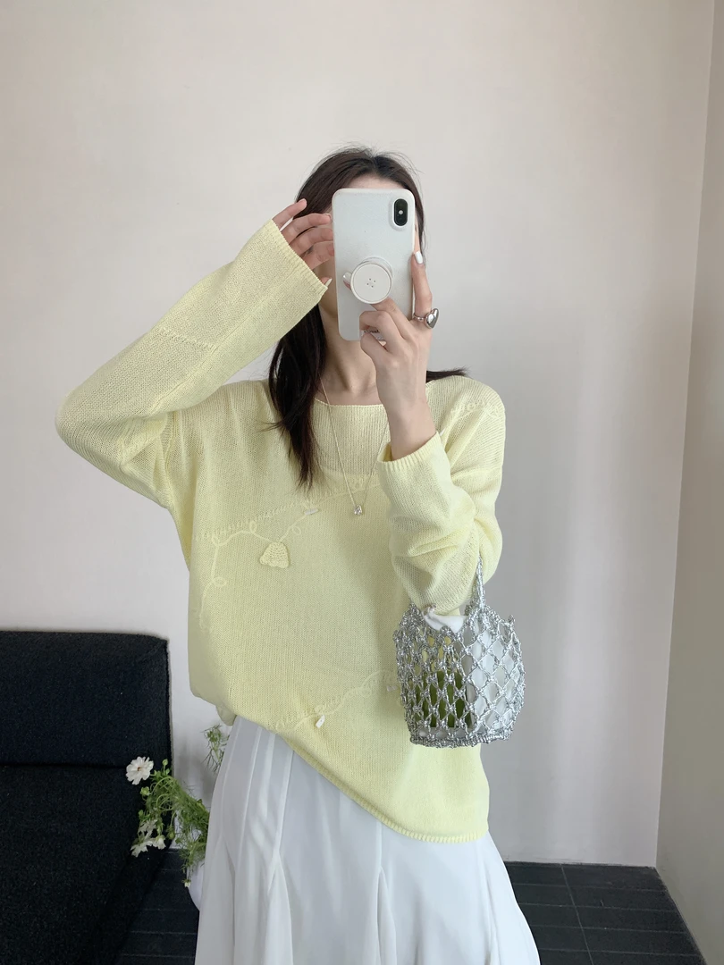 【DUODUO 829982】夏季新款和纸圆领爆款慵懒风针织女宽松针织衫