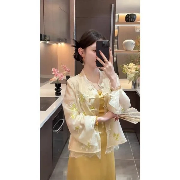 新中式国风清冷感一整套2025春夏新款刺绣高级防晒外套连衣裙女装