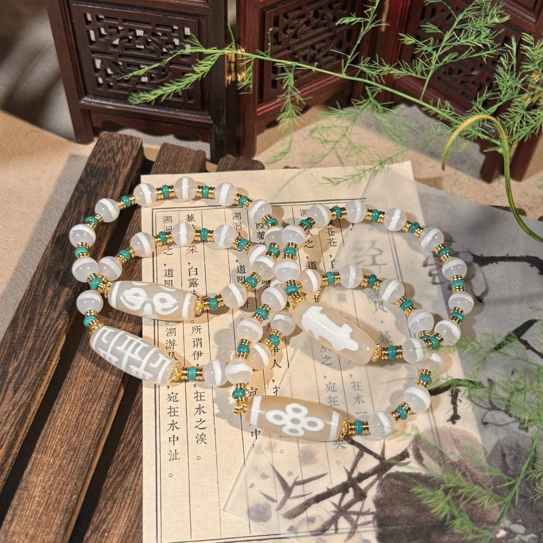 【迦乘】雪域白五闪药师玛瑙手串1595（多样性发一条）