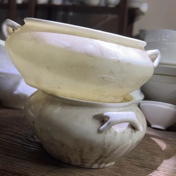 国营尾货骨瓷锅一对没盖