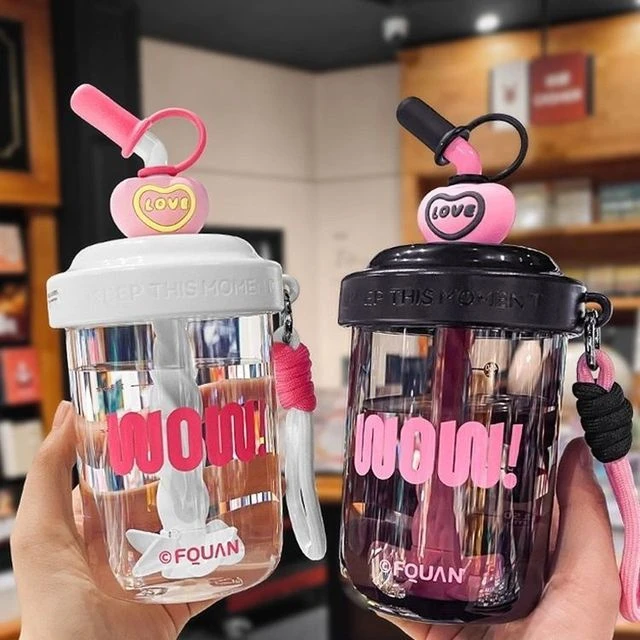 搅拌杯可爱女新款2024高颜值带吸管塑料水杯个性小巧便携学生杯子