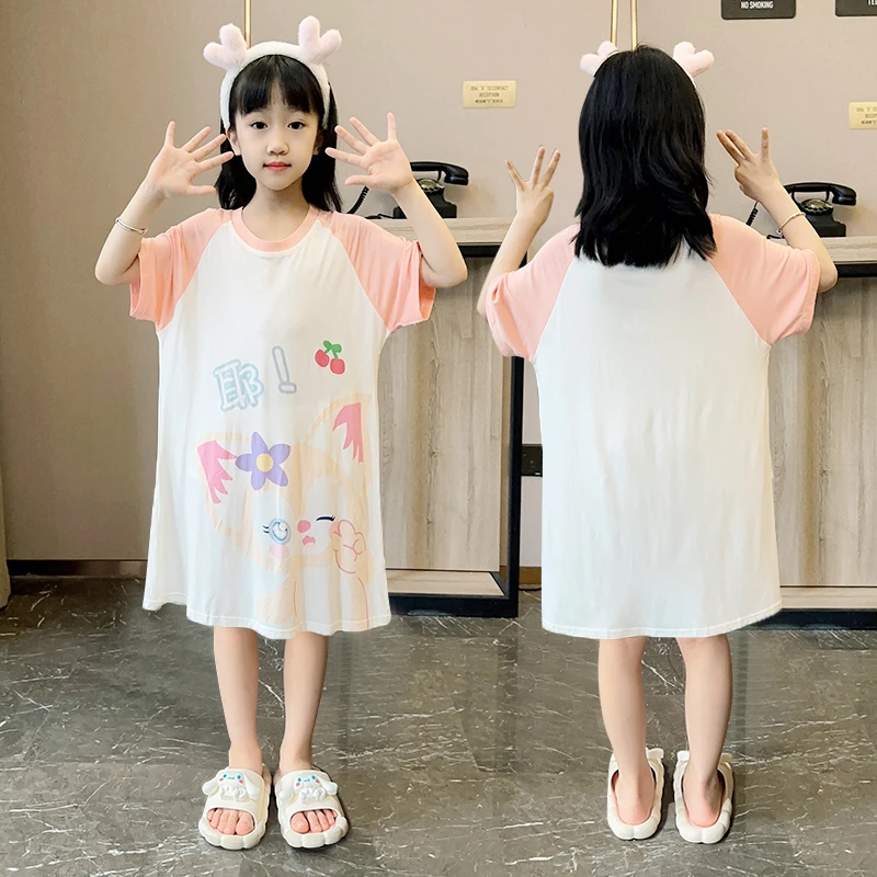 儿童睡衣夏季莫代尔女童短袖睡裙中大童小女孩公主可爱洋气家居服