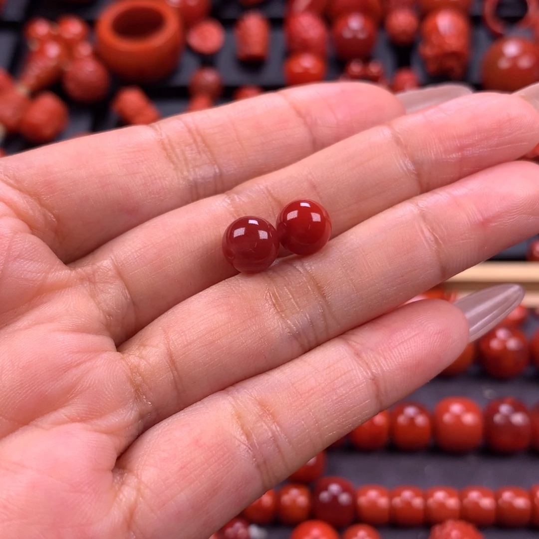 未镶嵌圆珠对珠7mm➕南红玛瑙筱*