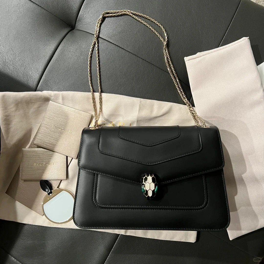 95新 BVLGARI/宝格丽 【总仓】蛇头链条包中号黑色/BG23003153
