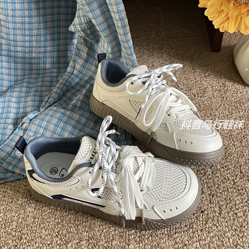 超轻甜美板鞋女夏季新款百搭chic女生鞋子网面透气德训鞋女款百搭