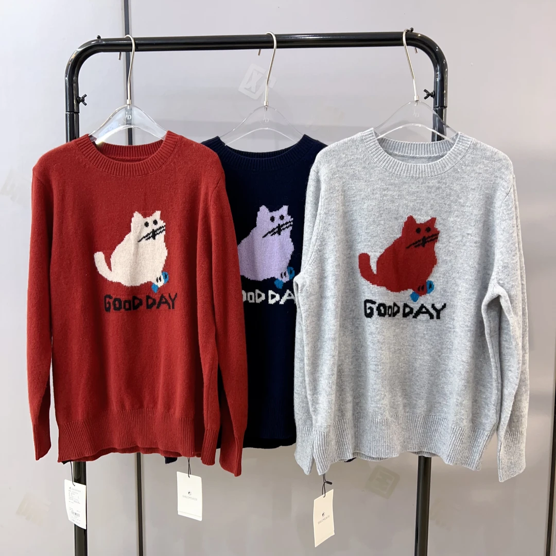 水淼25秋冬新款1718-休闲保暖-圆领小猫卫衣