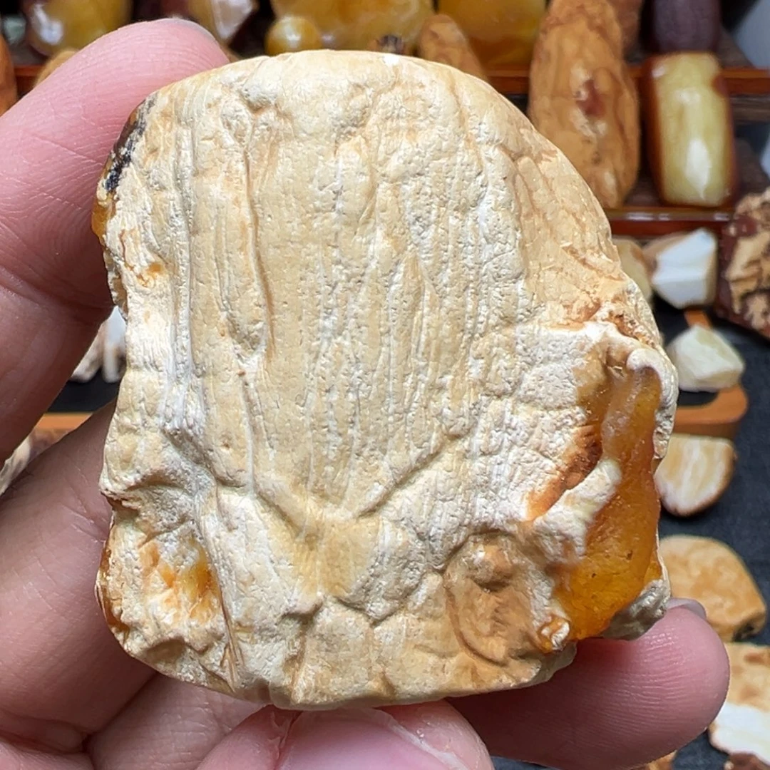 定制琥珀未镶嵌瓷白满蜡无事牌