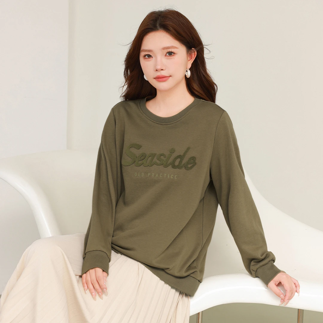 【针织卫衣】MsShe大码女装秋季显瘦牙刷绣上衣M2409088