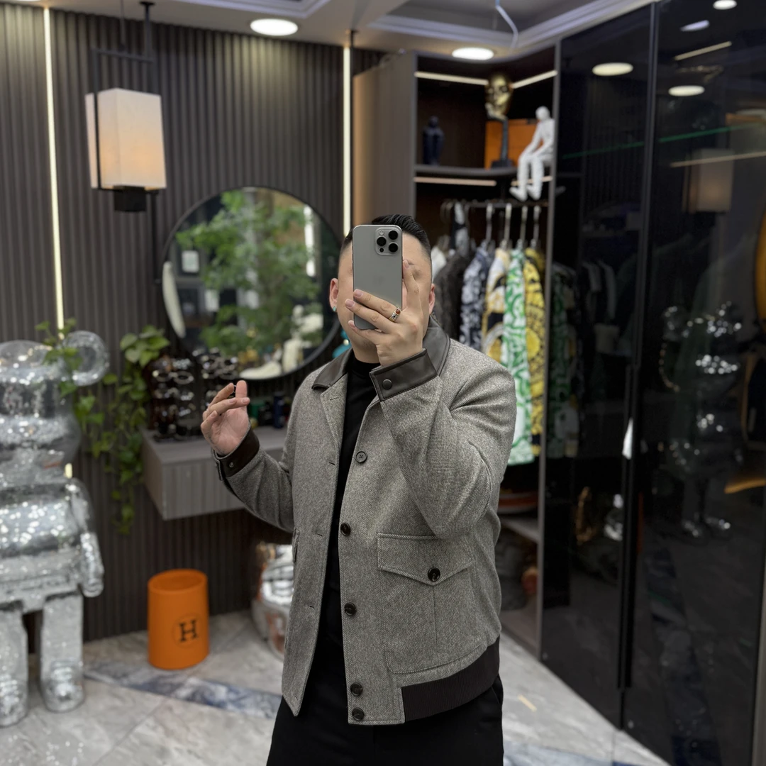 SH轻奢时尚高定男士雅痞老钱风拼皮休闲夹克外套 25886