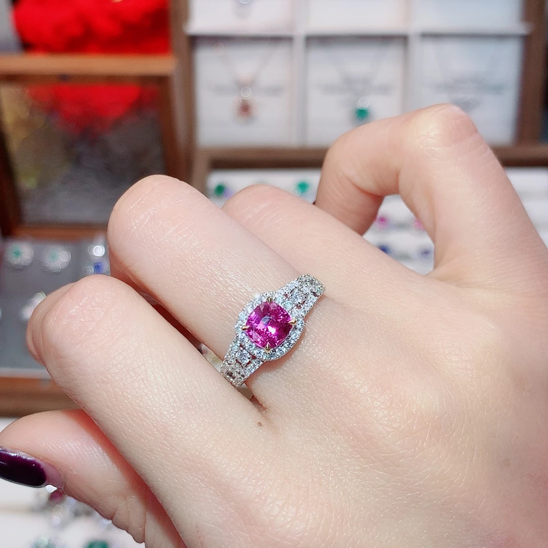 彩色蓝宝石18K金镶嵌戒指1.21ct/天然宝石/七天无理由