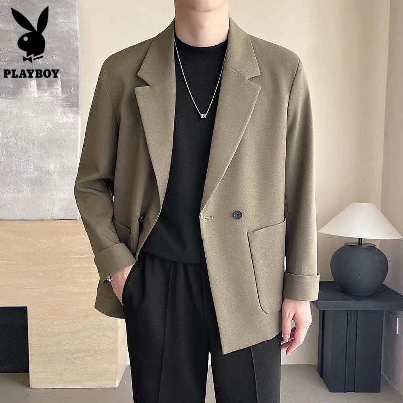 花花公子休闲西装外套男士春秋新款潮流百搭韩版高级感痞帅小西服