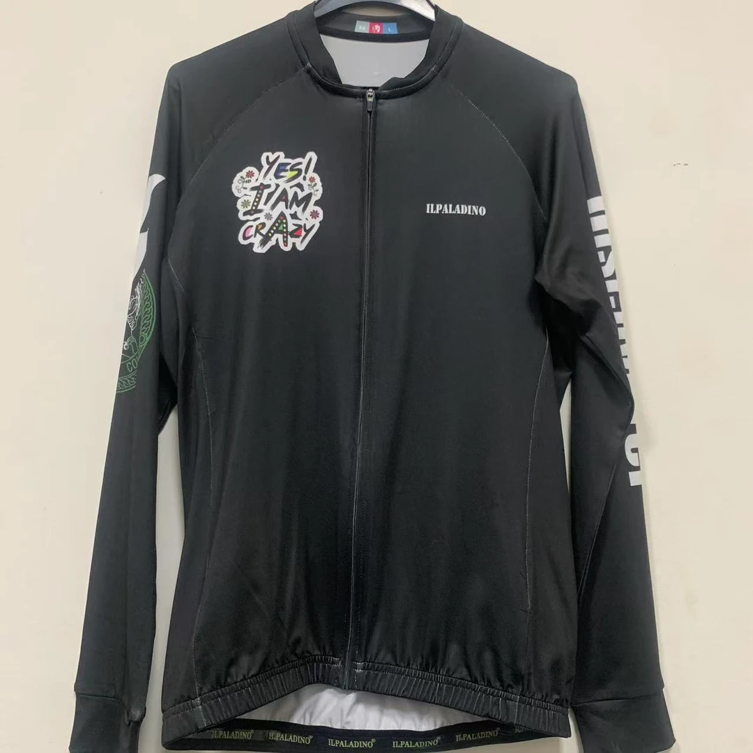 SQ 1210【黑色字母牛奶丝长袖男士】ILPALADINO专业版骑行服高弹