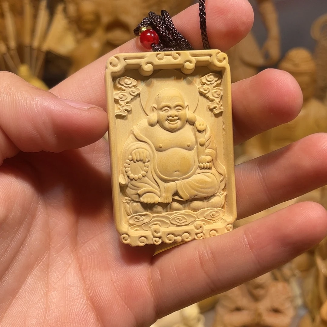 黄杨木黄杨木弥勒佛46牌